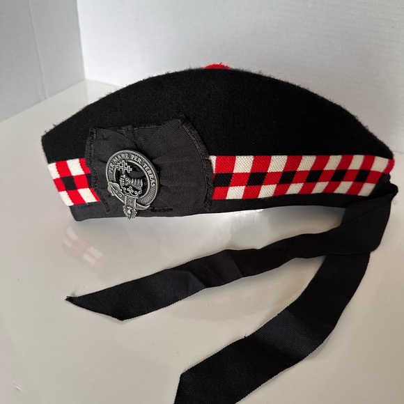Vintage Scottish Glengarry Bonnet 7 1/2 Diced Band Clan McDonald Badge Pipe Band - Picture 1 of 10